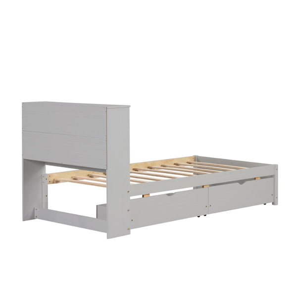 English Elm Modern Twin Storage Bed Bookcase Headboard with Usb Charging Port and Two Drawers W697P152021