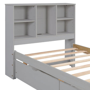 English Elm Modern Twin Storage Bed Bookcase Headboard with Usb Charging Port and Two Drawers W697P152021
