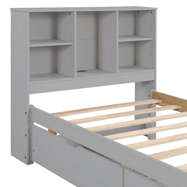 English Elm Modern Twin Storage Bed Bookcase Headboard with Usb Charging Port and Two Drawers W697P152021