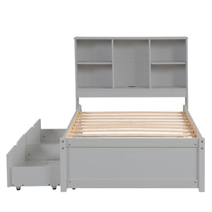 English Elm Modern Twin Storage Bed Bookcase Headboard with Usb Charging Port and Two Drawers W697P152021