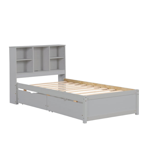 English Elm Modern Twin Storage Bed Bookcase Headboard with Usb Charging Port and Two Drawers W697P152021