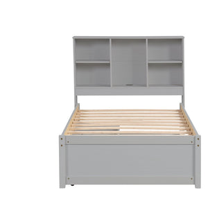 English Elm Modern Twin Storage Bed Bookcase Headboard with Usb Charging Port and Two Drawers W697P152021