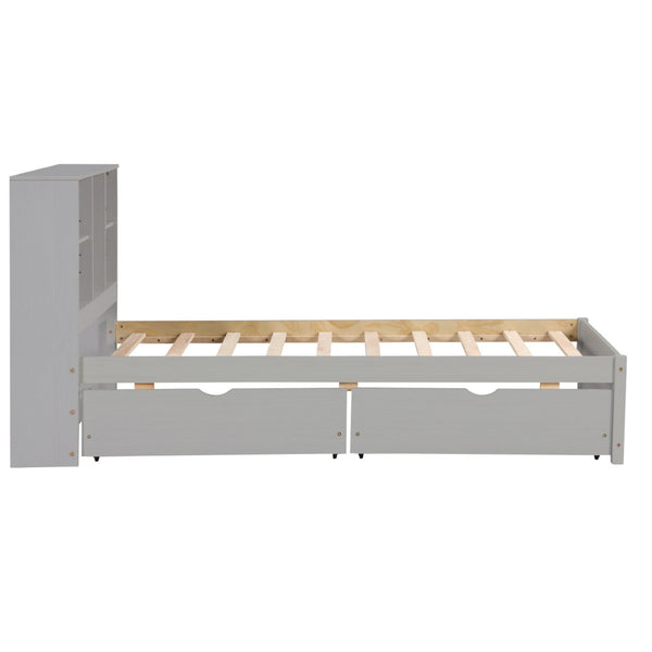 English Elm Modern Twin Storage Bed Bookcase Headboard with Usb Charging Port and Two Drawers W697P152021