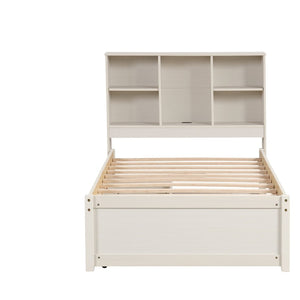 English Elm Modern Twin Storage Bed Bookcase Headboard with Usb Charging Port and Two Drawers White Washed W697P152022