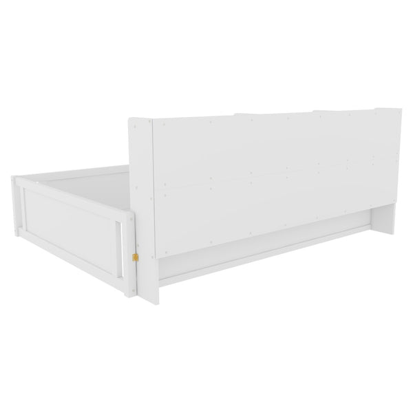 English Elm Full Size Kids Floor Bed Pinewood Frame with Guardrails and Six Built-In Storage Shelves White W697P495633