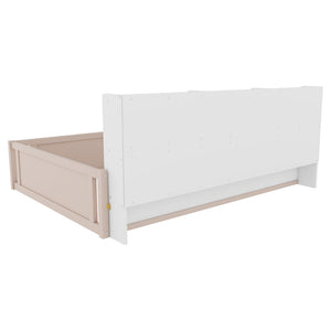 English Elm Full Size Kids Floor Bed Pinewood Frame with Guardrails and Six Built-In Storage Shelves Cream and White W697P495635
