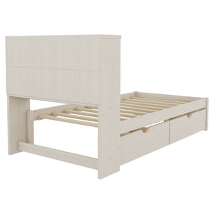 English Elm Modern Twin Platform Bed with Bookcase Headboard USB Charging Port and Storage Drawers Cream White W697P544058