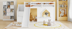 English Elm Kids Twin Loft Bed Solid Pine Playhouse Slide Storage Stairs and LED Lights W697S00049