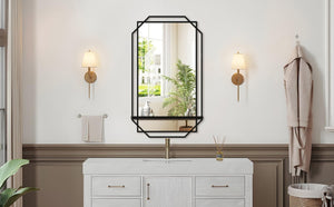 English Elm 21*36 Ines Matte Black Iron Frame Wall Mirror with Integrated Storage Shelf for Bath or Bedroom W708P421808