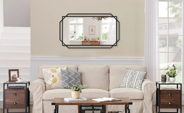 English Elm 21*36 Ines Matte Black Iron Frame Wall Mirror with Integrated Storage Shelf for Bath or Bedroom W708P421808