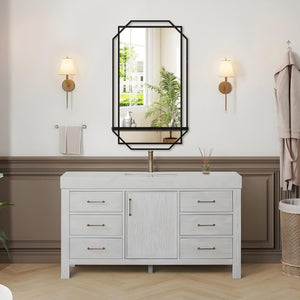 English Elm 21*36 Ines Matte Black Iron Frame Wall Mirror with Integrated Storage Shelf for Bath or Bedroom W708P421808