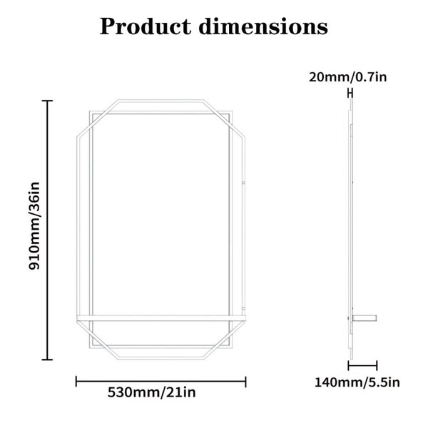 English Elm 21*36 Ines Matte Black Iron Frame Wall Mirror with Integrated Storage Shelf for Bath or Bedroom W708P421808