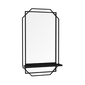 English Elm 21*36 Ines Matte Black Iron Frame Wall Mirror with Integrated Storage Shelf for Bath or Bedroom W708P421808