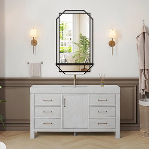 English Elm 21*36 Ines Iron Frame Wall Mirror with Integrated Shelf for Bathroom Bedroom Entryway Black - A W708P517341