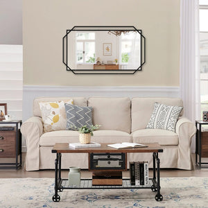 English Elm 21*36 Ines Iron Frame Wall Mirror with Integrated Shelf for Bathroom Bedroom Entryway Black - A W708P517341