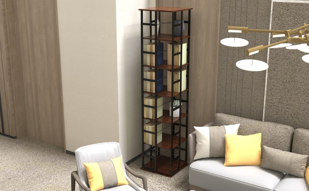 English Elm 6 Tier Rotating Tower Bookshelf MDF and Metal Swivel Display for Any Room W708P518041