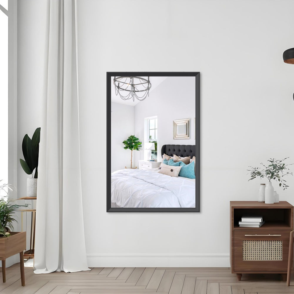 English Elm 47"x29" Matte Black Aluminum Framed Oversized Rectangle Mirror for Bathroom or Bedroom Black - A W708P518070