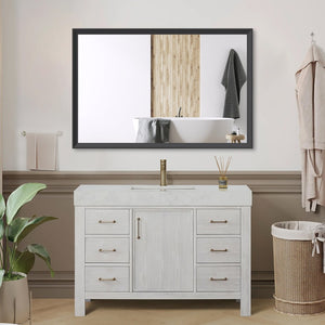English Elm 47"x29" Matte Black Aluminum Framed Oversized Rectangle Mirror for Bathroom or Bedroom Black - A W708P518070