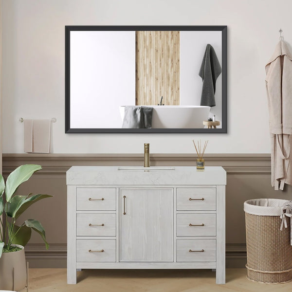 English Elm 47"x29" Matte Black Aluminum Framed Oversized Rectangle Mirror for Bathroom or Bedroom Black - A W708P518070