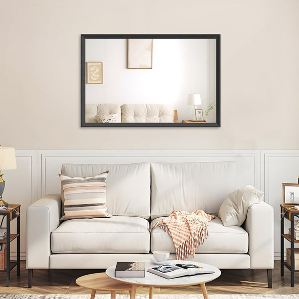 English Elm 47"x29" Matte Black Aluminum Framed Oversized Rectangle Mirror for Bathroom or Bedroom Black - A W708P518070
