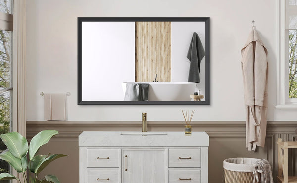 English Elm 47"x29" Matte Black Aluminum Framed Oversized Rectangle Mirror for Bathroom or Bedroom Black - A W708P518070