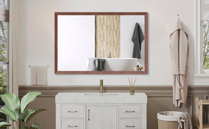 English Elm 40"x36" Aluminum Framed Wall Mirror Walnut Finish Slim Profile Versatile Bedroom Living W708P518073