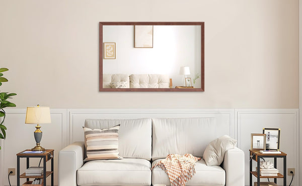 English Elm 40"x36" Aluminum Framed Wall Mirror Walnut Finish Slim Profile Versatile Bedroom Living W708P518073