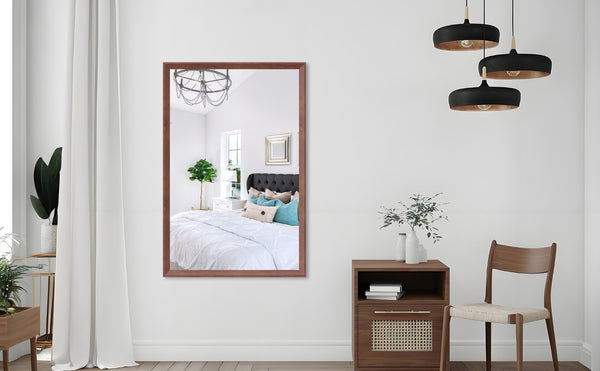English Elm 40"x36" Aluminum Framed Wall Mirror Walnut Finish Slim Profile Versatile Bedroom Living W708P518073