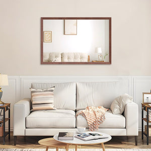 English Elm 40"x36" Aluminum Framed Wall Mirror Walnut Finish Slim Profile Versatile Bedroom Living W708P518073