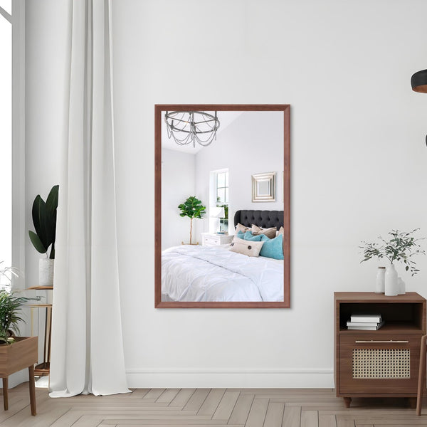 English Elm 40"x36" Aluminum Framed Wall Mirror Walnut Finish Slim Profile Versatile Bedroom Living W708P518073
