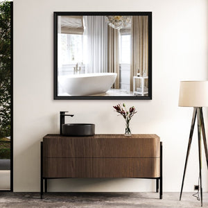 English Elm 40X36 Oversized Matte Black Aluminum Wall Mirror Mounts Vertical or Horizontal for Any Room W708P518075