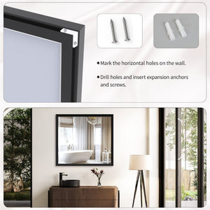 English Elm 40X36 Oversized Matte Black Aluminum Wall Mirror Mounts Vertical or Horizontal for Any Room W708P518075