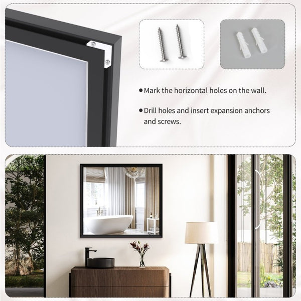 English Elm 40X36 Oversized Matte Black Aluminum Wall Mirror Mounts Vertical or Horizontal for Any Room W708P518075