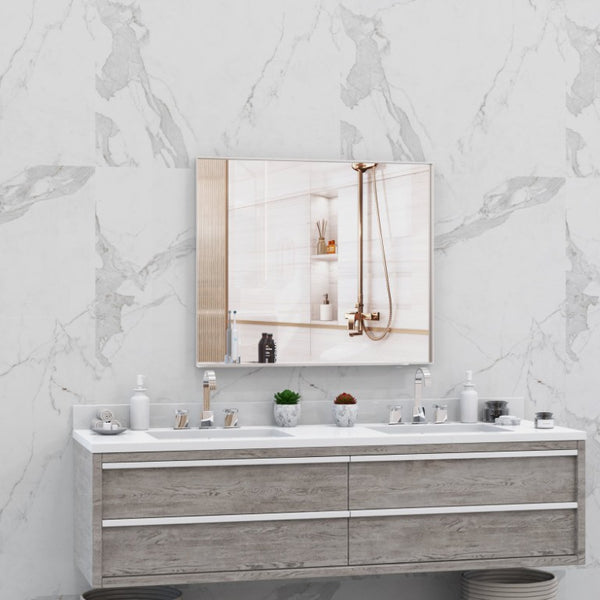 English Elm 30X36 Oversized Rectangle Wall Mirror Brushed Aluminum Frame for Bedroom or Bath 36 x 30 x 1.3 inches Silver Aluminium W708P518077