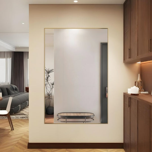 English Elm Oversized Gold Aluminum Framed Full Length Wall Mirror with Removable Tray Bedroom W708P518218
