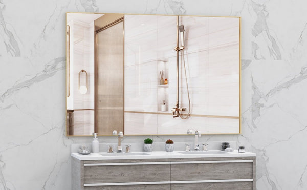 English Elm Oversized Gold Aluminum Framed Full Length Wall Mirror with Removable Tray Bedroom W708P518218