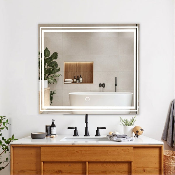 English Elm 30X36 Oversized Rectangle Wall Mirror Brushed Aluminum Frame for Bedroom or Bath 36 x 36 x 0.6 inches Transparent Glass W708P518224