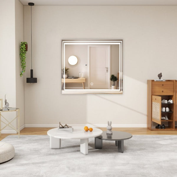 English Elm Extra Large LED Vanity Mirror with Adjustable Lighting Tempered Glass Wall Mount Bathroom W708P518628