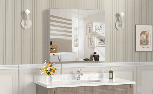 English Elm 48X30 Aluminum Medicine Cabinet with Full Mirror Surface Mount Bathroom Storage Organizer W708P581229