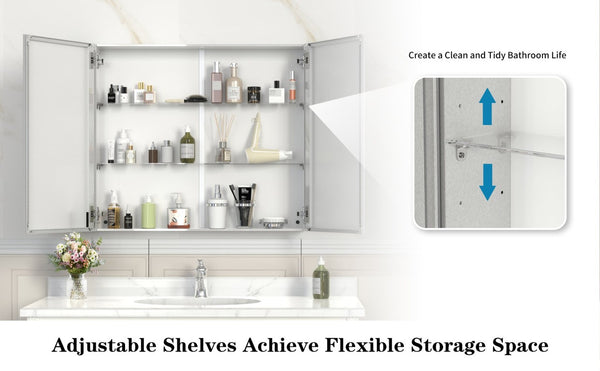 English Elm 48X30 Aluminum Medicine Cabinet with Full Mirror Surface Mount Bathroom Storage Organizer W708P581229