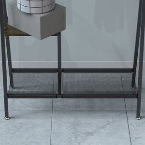 English Elm Coat Rack Hall Tree with Full Length Mirror Shoe Storage Industrial Metal Frame W708P588785