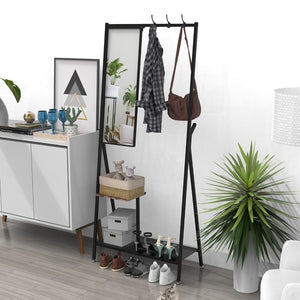 English Elm Coat Rack Hall Tree with Full Length Mirror Shoe Storage Industrial Metal Frame W708P588785