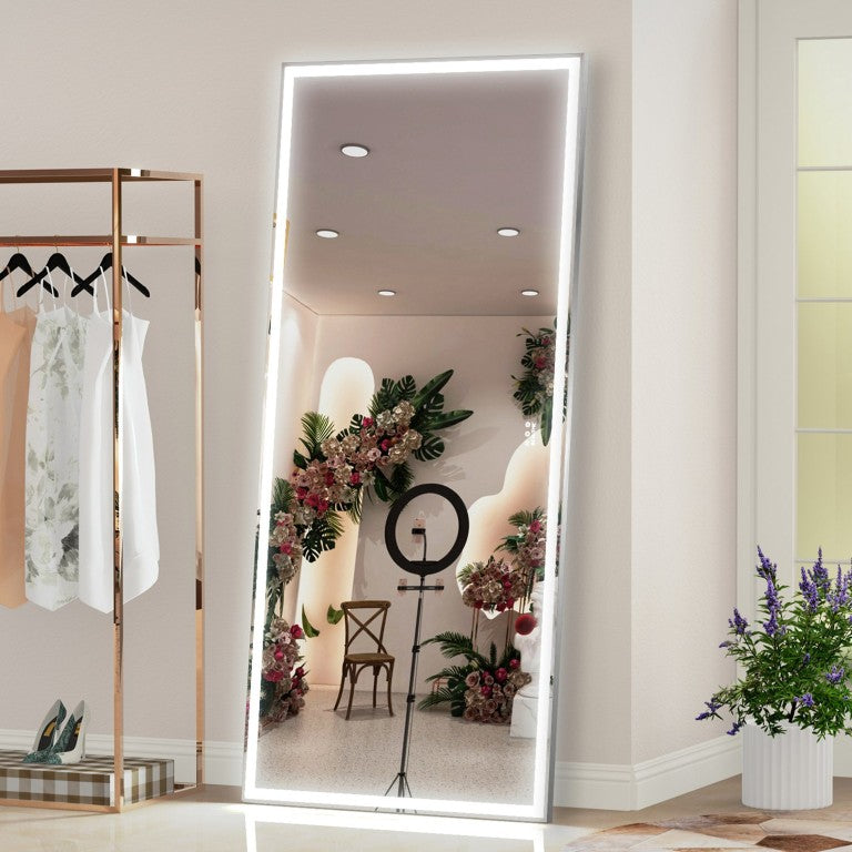 English Elm 72X32 Inch LED Wall Mirror with Three Lighting Modes Slim Aluminum Frame Full Body Bedroom W708P588816
