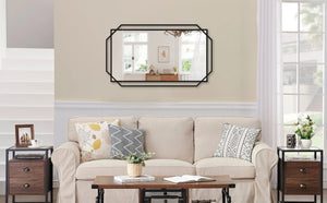 English Elm 22*32 Ines Black Iron Framed Wall Mirror with Integrated Shelf for Any Room W708P596281