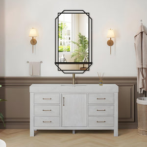 English Elm 22*32 Ines Black Iron Framed Wall Mirror with Integrated Shelf for Any Room W708P596281