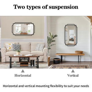 English Elm 36*36 Square Black Iron Framed Wall Mirror with Integrated Shelf for Any Room W708P596282