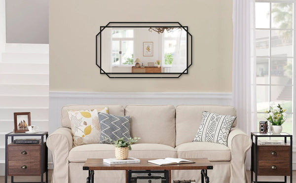 English Elm 36*36 Square Black Iron Framed Wall Mirror with Integrated Shelf for Any Room W708P596282