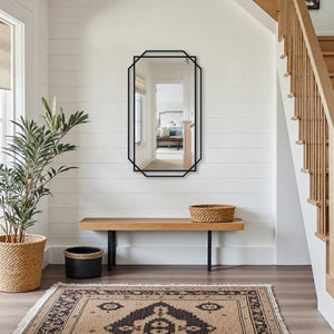 English Elm 36*36 Square Black Iron Framed Wall Mirror with Integrated Shelf for Any Room W708P596282