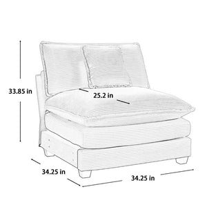 English Elm Armless Corduroy Modular Single Sofa Deep Seat Memory Foam for Modern Living Rooms Beige W714P185442