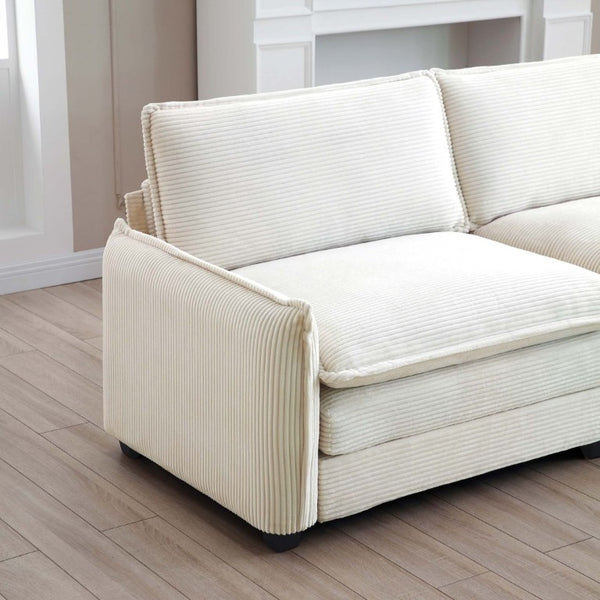 English Elm Armless Corduroy Modular Single Sofa Deep Seat Memory Foam for Modern Living Rooms Beige W714P185442